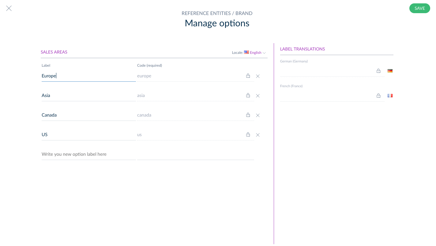 Reference entity attribute options in the Akeneo UI